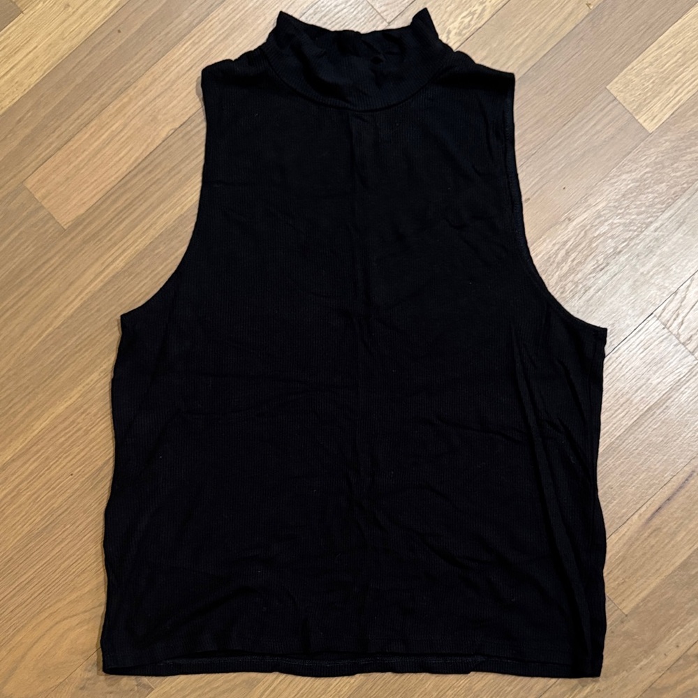 American Eagle Outfitters Mock Neck Black Sleeveless Ribbed Top